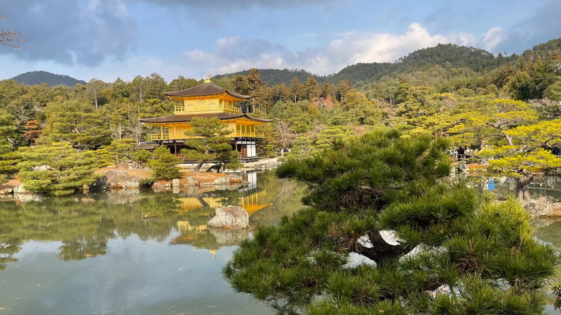 Kinkaku-ji and its garden reflected in a pond in Kyoto
